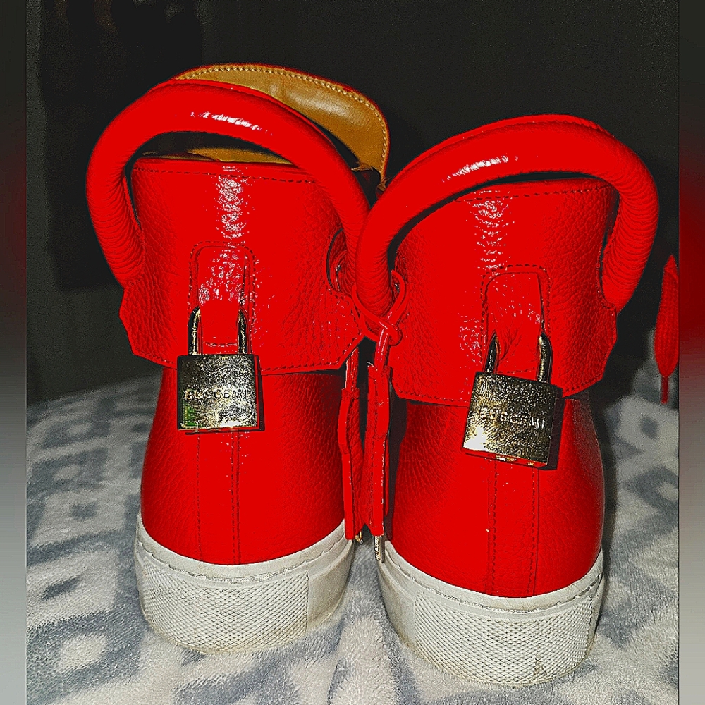 Buscemi 125mm Red Calf skin leather high top sneakers.